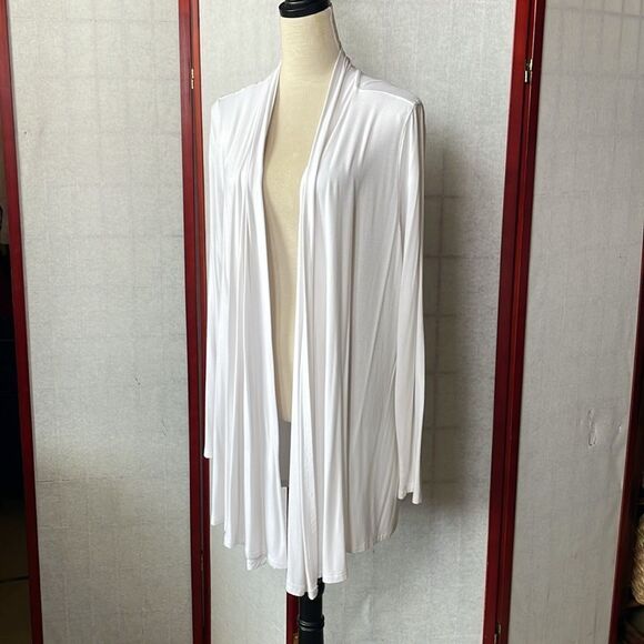 Karen Scott Elegant Long Lightweight White Open Front Cardigan (Size: XL) - Picture 6 of 13